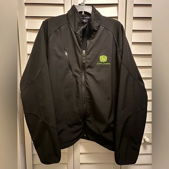 John Deere Jacket Men’s XL Black Soft Shell Windproof Microfleece Zip Workwear - Picture 2 of 9